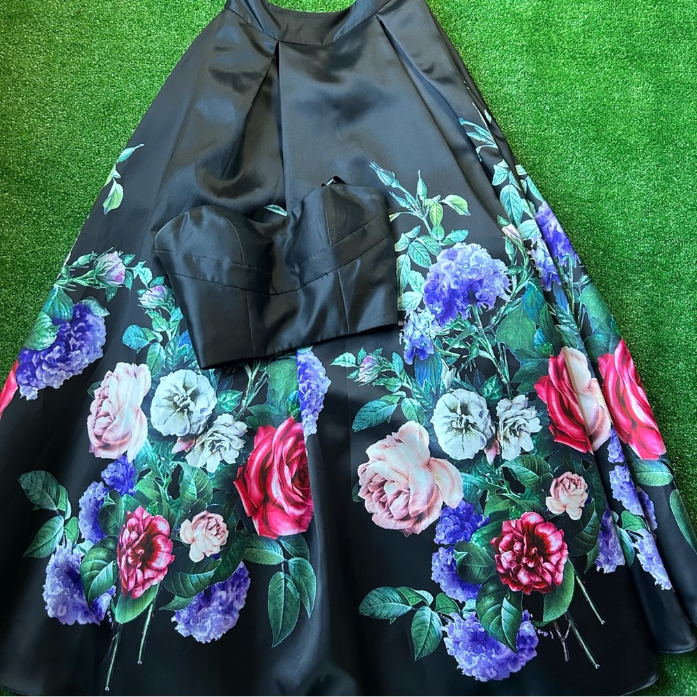 Two piece floral prom dress